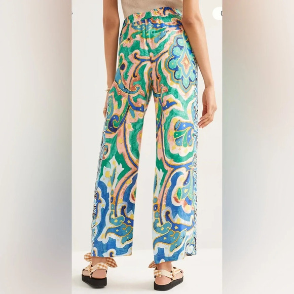 ! Anthropologie Maeve Rhiannon Satin Cropped Flare Pants sz 0 - Picture 2 of 6